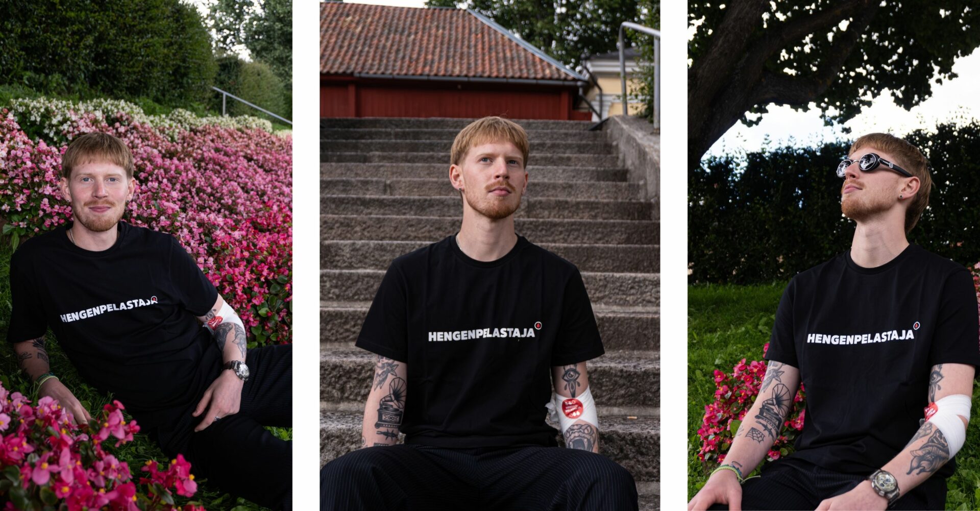 Kuvakollaasi miehestä, jolla on päällä hengenpelastaja-paita.