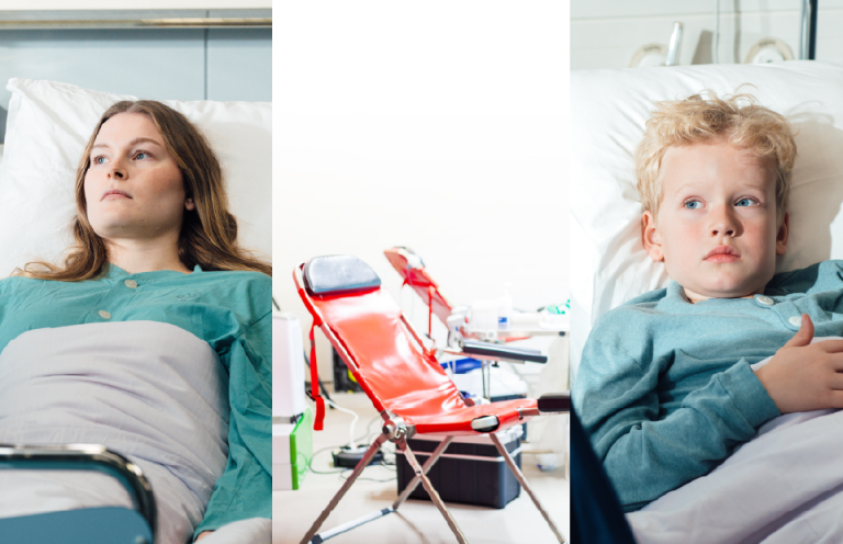 two patients and an empty blood donor chair
