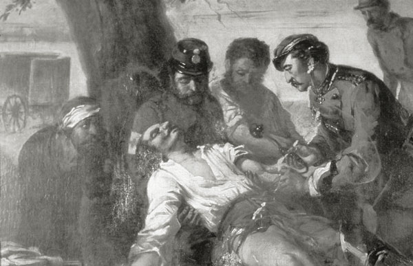 A painting of the first Red Cross blood transfusion.