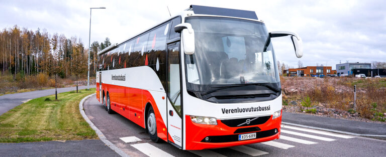 Blood donation bus driving in Vantaa.